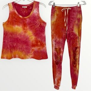 NEW Blumin Apparel Womens Juniors Jogger and Tank Top Set Tie Dye Pink/Orange